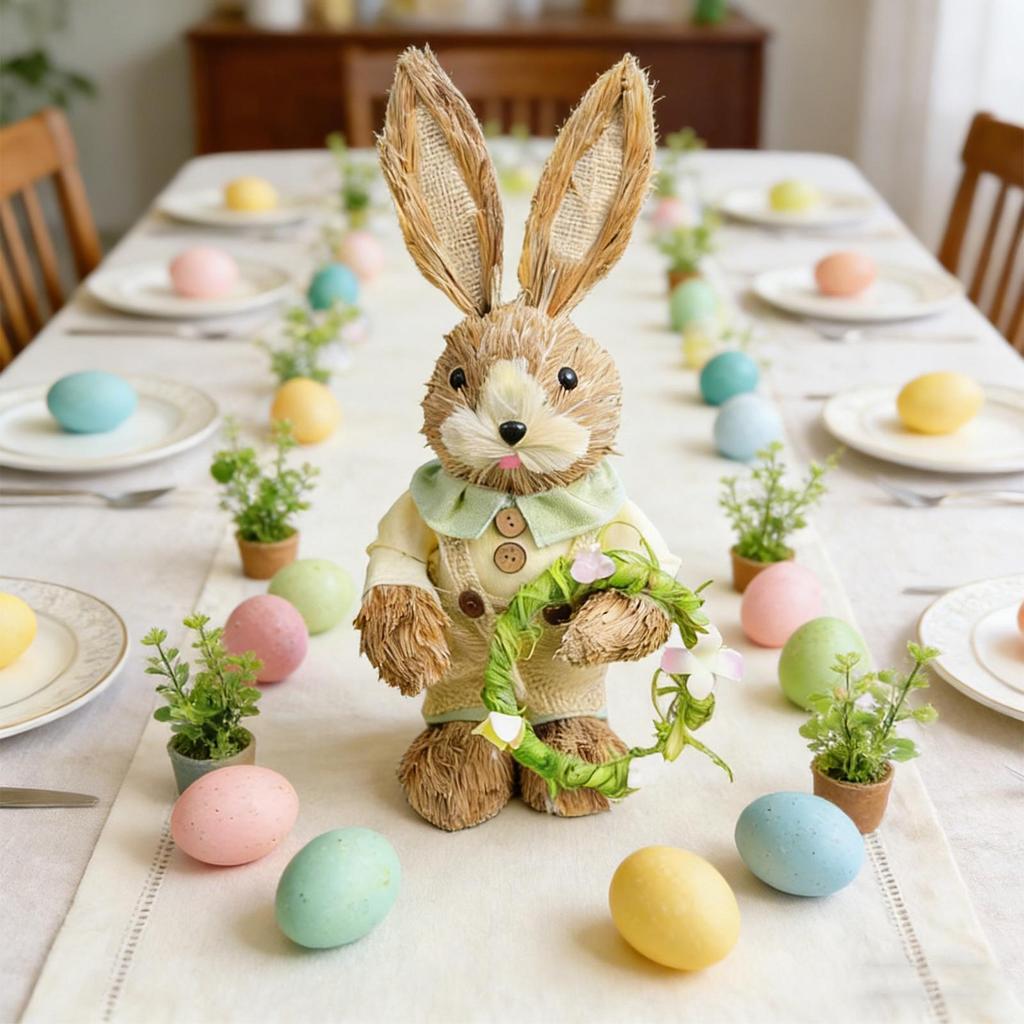 Easter Bunny Ornament 35cm Hand Woven Straw Easter Bunny Ornament Standing Easter Bunny Decoration Cute Spring Ornament