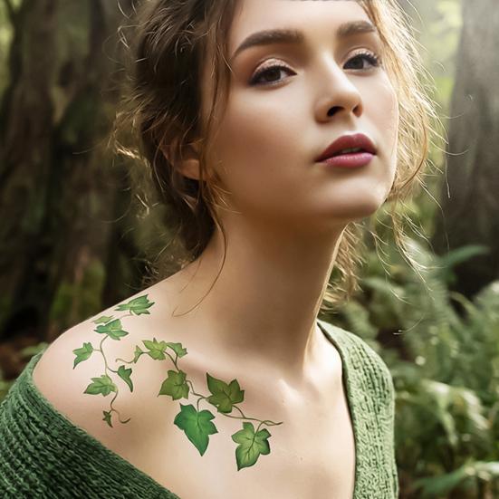 Nostalgie Fake Vine Tattoos, Waterproof Leaf Temporary Stickers, Green Plant Ivy Body Art for Women Girls, Boho Festival Decor
