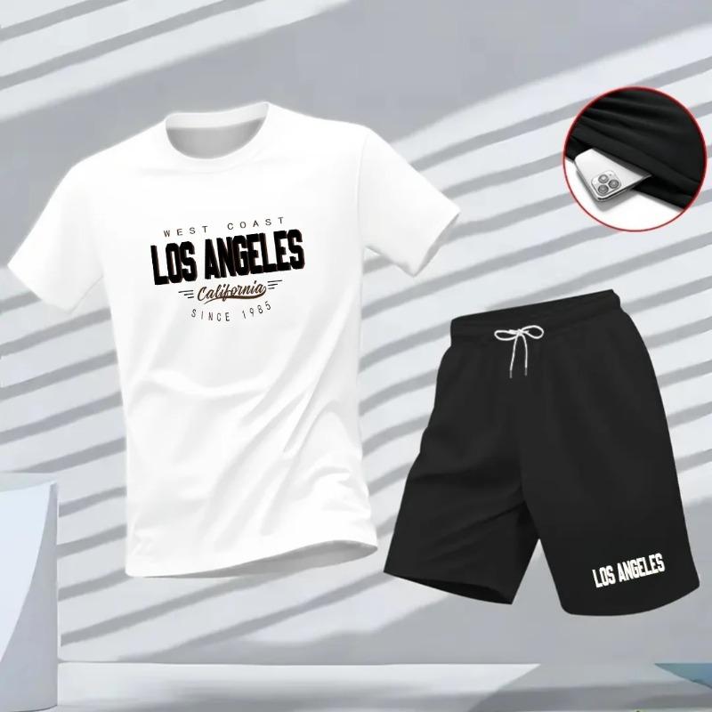 

New summer fitness sportswear for men, short-sleeved T-shirt and shorts two-piece set, breathable and quick-drying casual wear. S