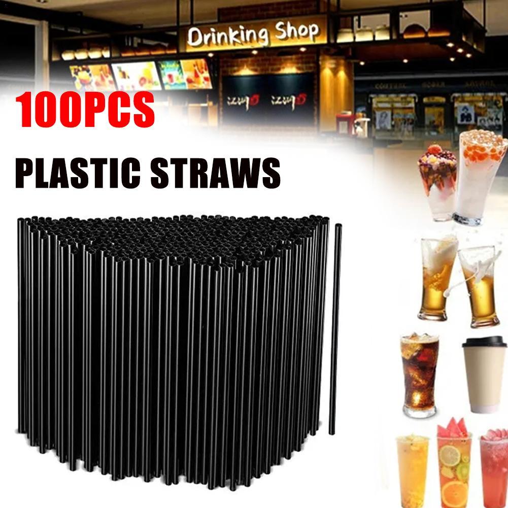 100Pcs Black Drinking Straws 7mm*255mm Plastic Straws Bar Cocktail Kitchen Wedding Party Beverage Straws Accessories