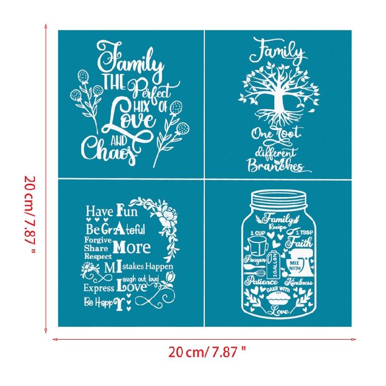 Estênceis de Serigrafia Tema Família 20x20cm Laváveis para Camisetas Artesanais Fabricação de Joias Impressão em Argila Tecido
