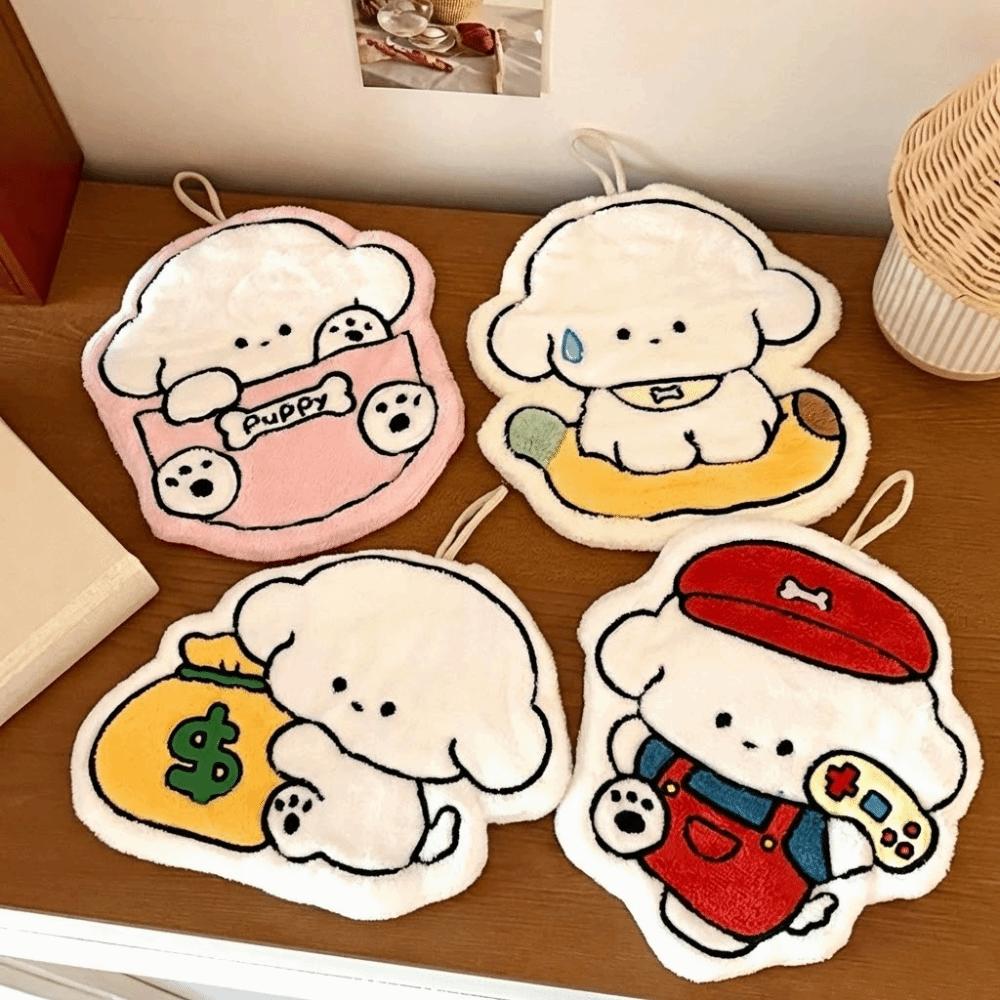 Thickened Puppy Hand Towel Absorbent Quick Drying Handkerchief Cloth Coral Fleece Cute Design Absorbent Towel Bathroom Use