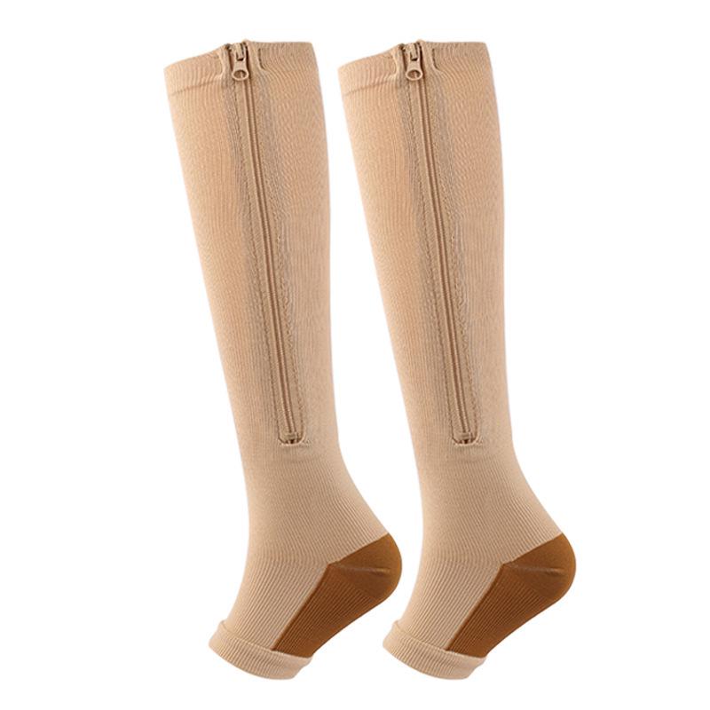 Women's Open-Toe Compression Zipper Socks - Elastic Calf Support 