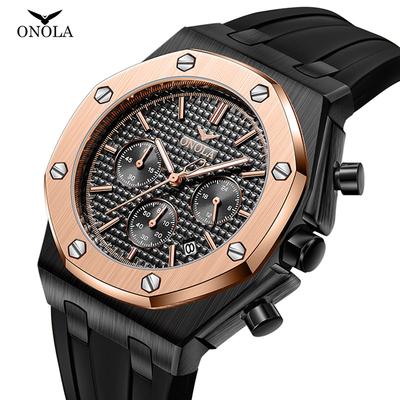 Topmerk Klassieke Mode Zes-wijzer Multifunctioneel Quartz Horloge Heren Siliconen Band Waterdicht Lichtgevend Polshorloge