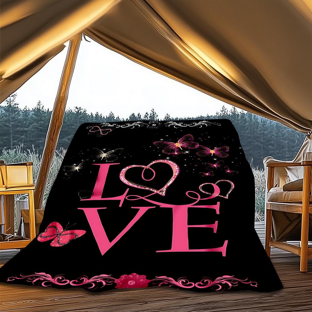 1 Stück Schmetterling Liebe Outdoor Flanell Decke Weich Ganzjahres Polyester Überwurf , Perfekt für Picknicks & Reisen , Picknick Zubehör