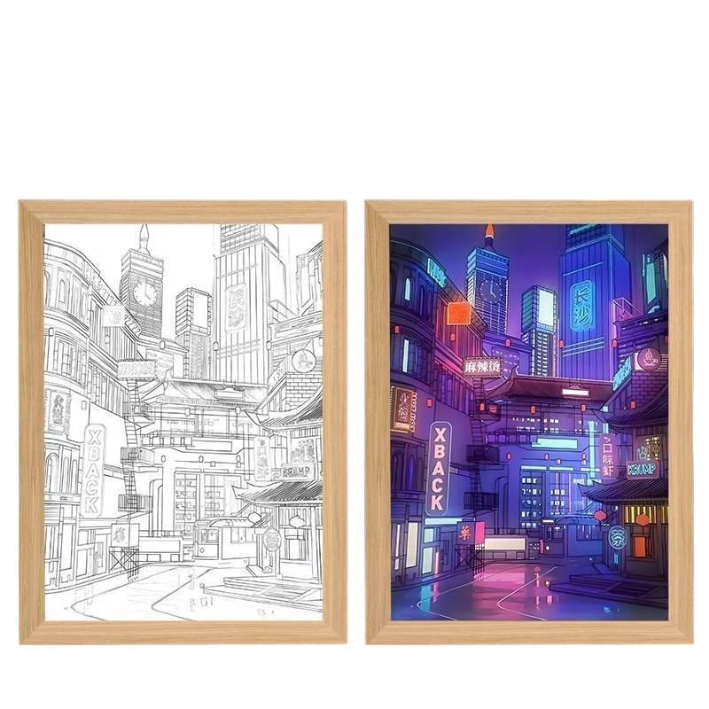 23cm/9.06in Cyberpunk Light Painting Urban Street View Game Peripherals 3D Night Lamp Table Gifts Party Supplies Room Decoration