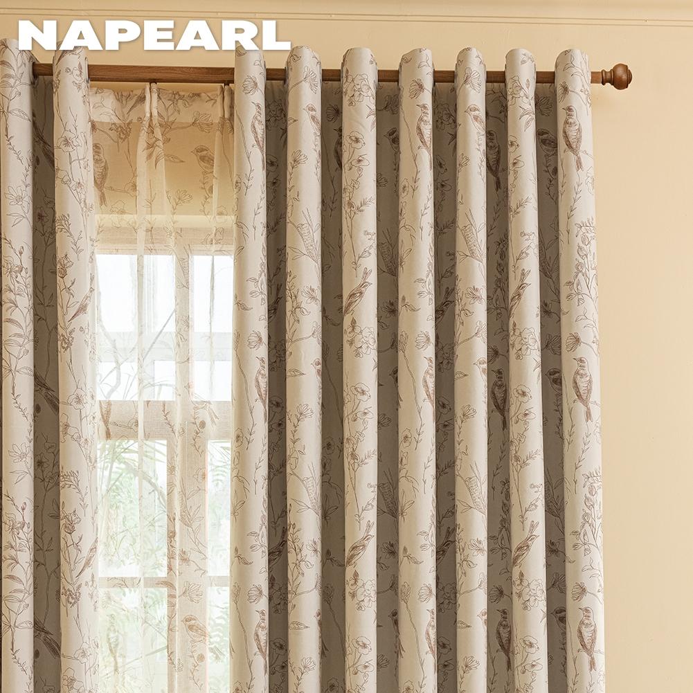 1PC NAPEARL French Retro High-end Beige Printed Curtains Full Blackout Curtains for Bedroom Living Room Balcony Window for Home Decor