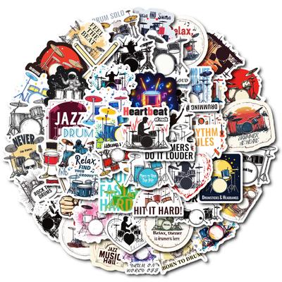 50PCS Drum Instrument Niche Graffiti Stickers, Waterproof Decoration for Phone Case/Water Cup/Journal