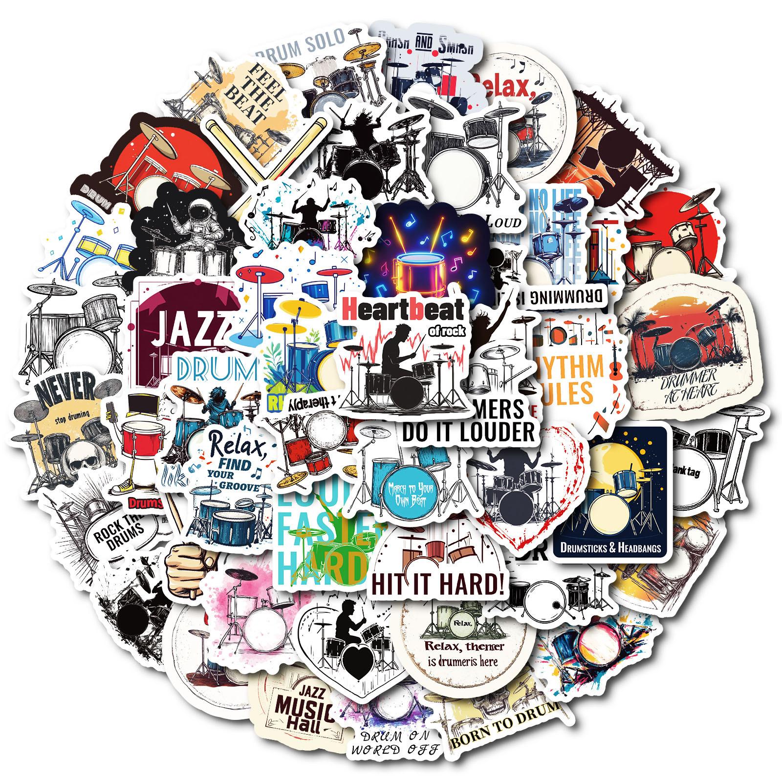 

50 барабанов, музыкальные инструменты, наклейки с граффити для ниши, чехол для мобильного телефона, настольный стакан для воды, материал для счета за руку, декоративные водонепроницаемые наклейки