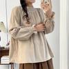 Johnature Casual Elasticated Corduroy Top Women Japanese Forest Balloon Sleeve Shirt Autumn Winter