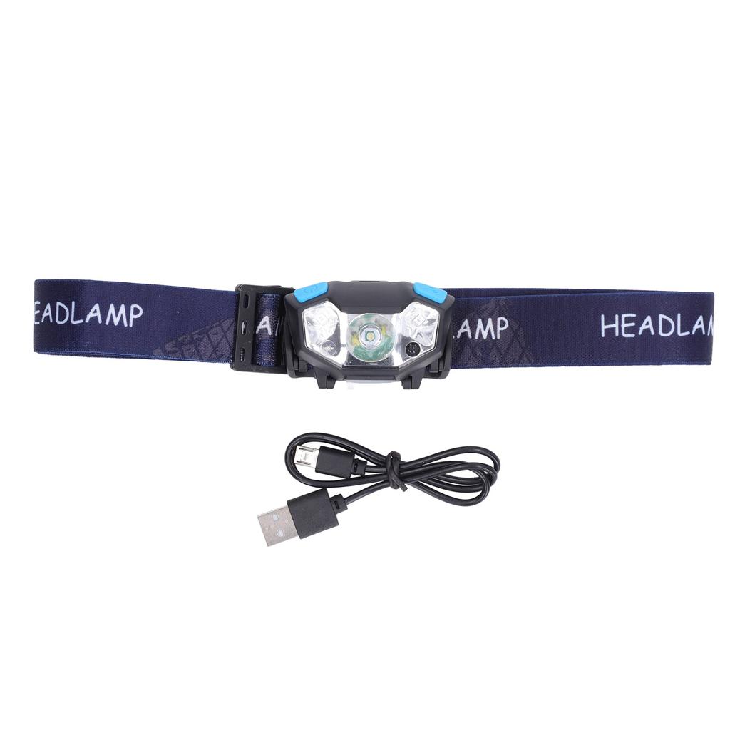 Headlamp USB Charging Waterproof Head Light High Brightness with Sensor for Outdoor Black