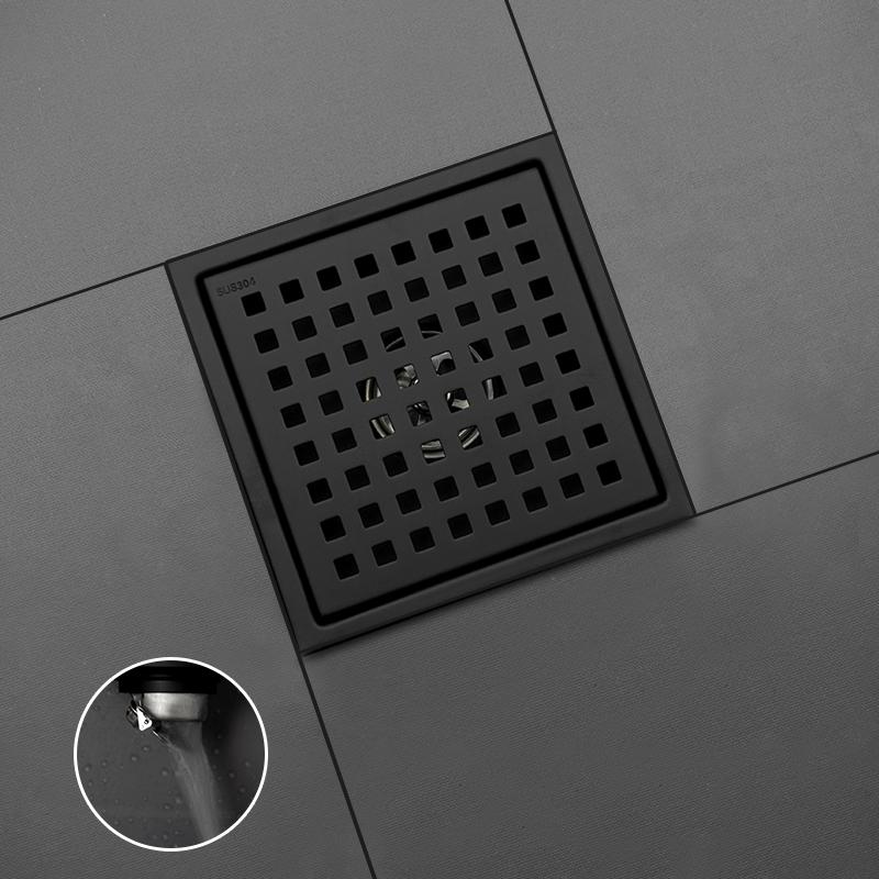 Black SUS304 Stainless Steel Shower Drain Bathroom Floor Drain Tile Insert Square Anti-odor Floor Waste Grates 15CM Brushed Gold