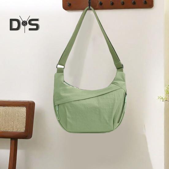 Solid Color Hobo Bag Portable Half Moon Shoulder Bag Zippered Travel Crossbody Messenger Bag for Daily Travel Office Shopping