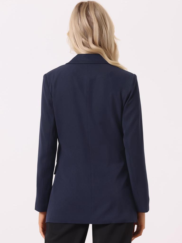 Allegra K Women's Lapel Collar Dressy Suit Jacket, Navy Blue, Size XS