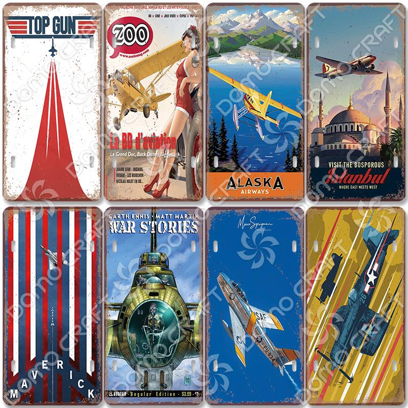 Air Races Metal Plate Tin Signs Retro Top Gun Airplane Metal Poster Garage Club Bar Home Wall Decoration 15x30cm