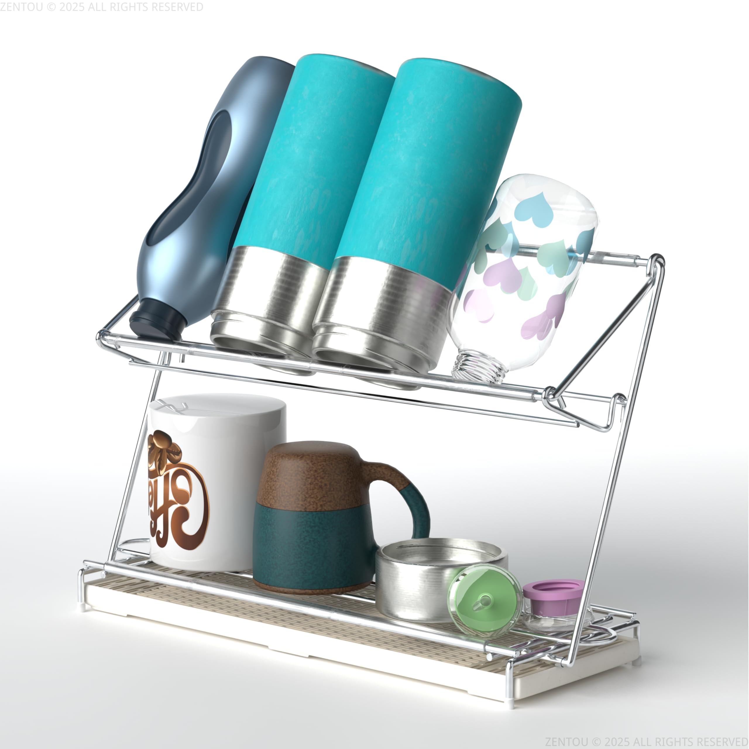 

ZENTOU Single or Double Dish Drainer with Bottle Stand and Cutting Board Fits Water Baby and Made of 304 Stainless Wide x Deep x High Set with Kitchen