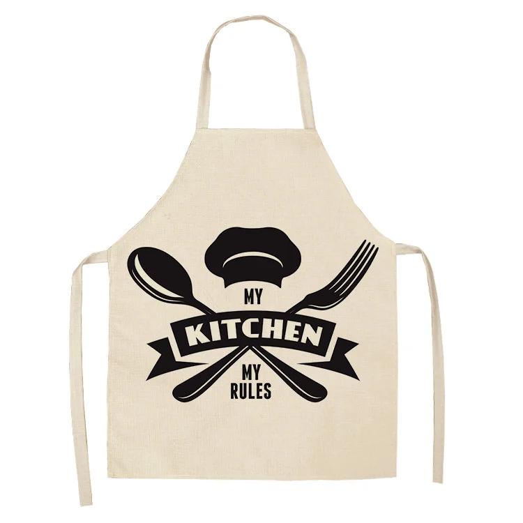 Cake Letters Women's  Kitchen Cotton Linen Apron Black Bib Household CleaningCooking