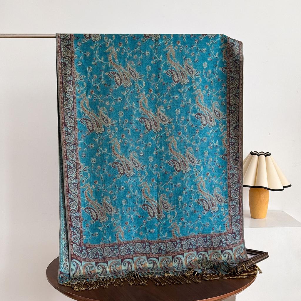 Vintage Elegant Paisley Printed Long Tassel Scarf For Women Travel