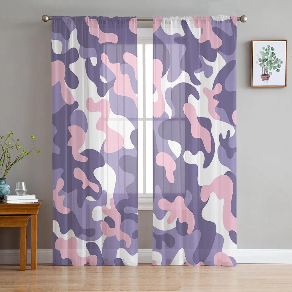 Blue Camouflage Printed Sheer Tulle Curtains for Bedroom Living Room Balcony Outdoor Summer Home Decor