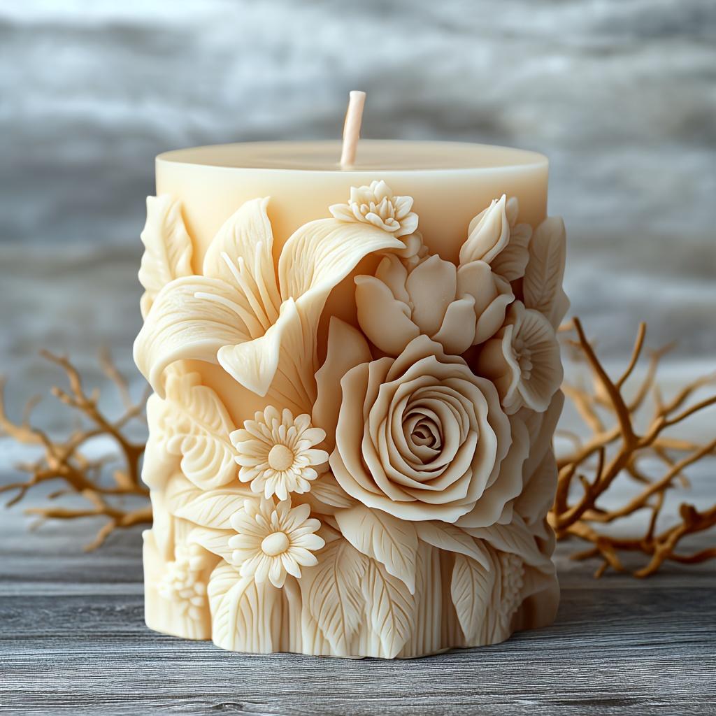 1 buc. Matriță de silicon pentru lumânări cu design floral complex de trandafiri și crini, formă ovală pentru lumânări de aromaterapie DIY, matriță pentru lumânări parfumate pentru săpunuri handmade