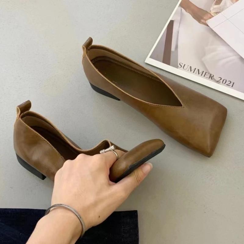 Spring Autumn Comfort Loafers Shoes Square Toe Low Heel Walking Casual Shoes Shallow Footwear Fashion Retro Mary Jane Shoes