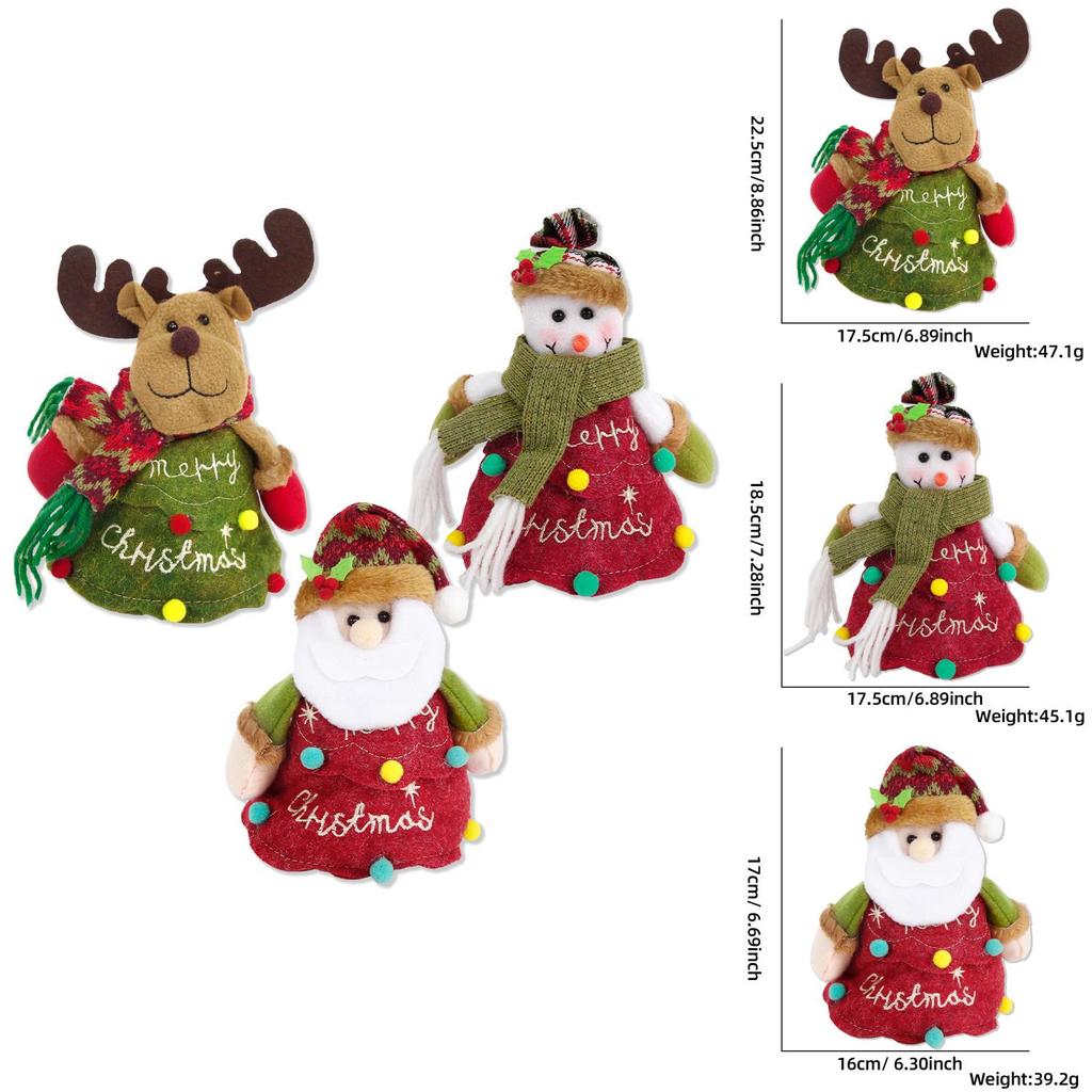 Plush Festive Christmas Santa Snowman And Reindeer Apple Candy Bags For Holiday Decor