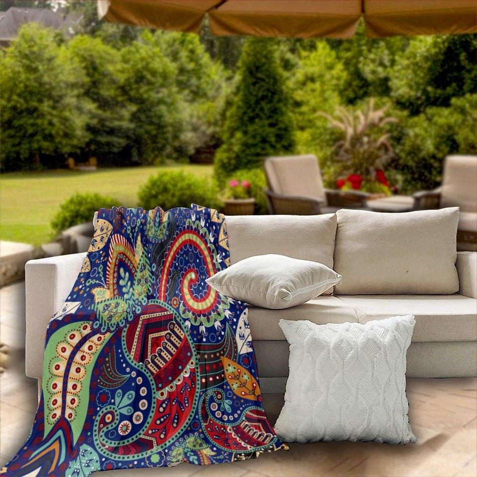 Cosmic Paisley Swirl Blanket Reversible Flannel Throw for Bohemian Dreams AllSeason Comfort Mystical Journey Gift