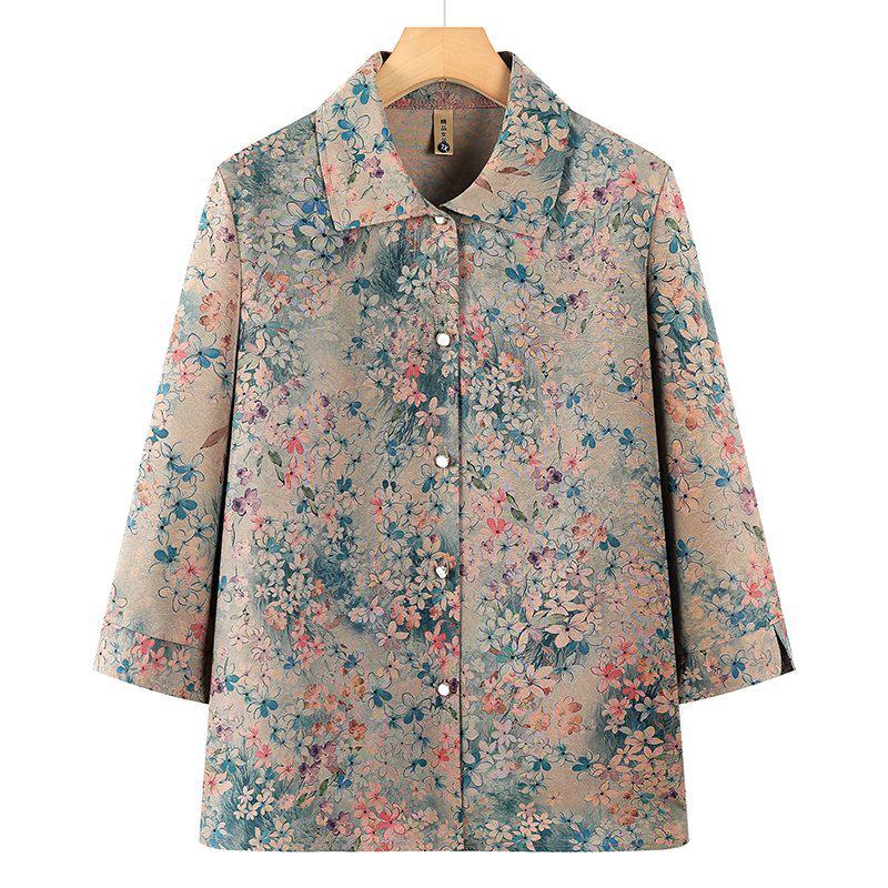 

Lapel Shirt & Floral Suit for Seniors: Lightweight, 3/4 Sleeves, Perfect for Spring/Summer. 4XL (suggested 65-70 kg)