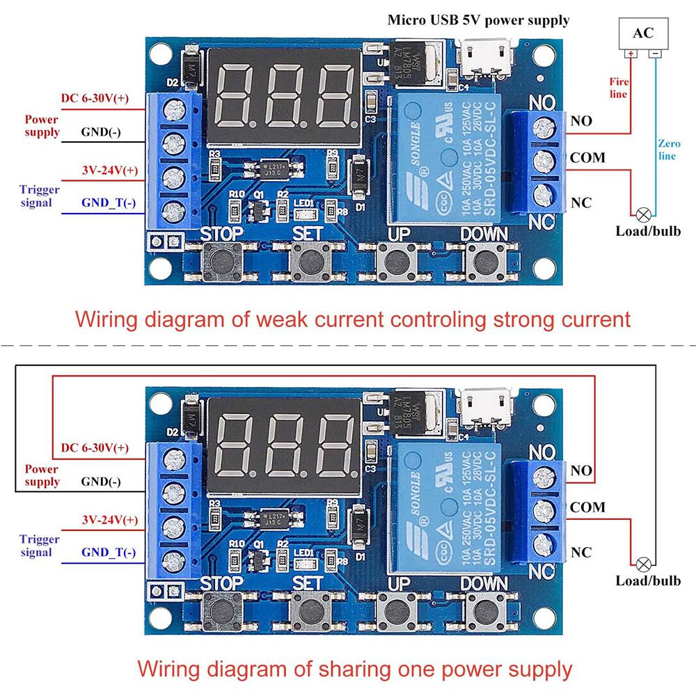 DC 6-30V Timer Relay Programmable Delay Relay Module Cycle Timer with LED Display / 5V Micro USB, Smart Home Controller