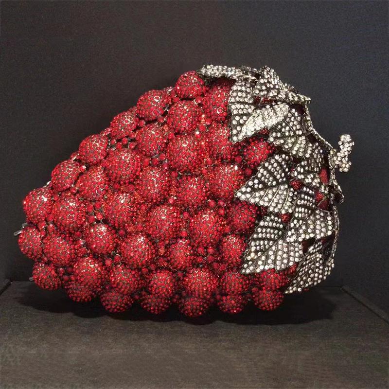 Grape Shape Evening Bag Clutches Red Wedding Crystal Clutch Purses Women Prom Bags Party Handbags Lady Dinner Banquet Purse