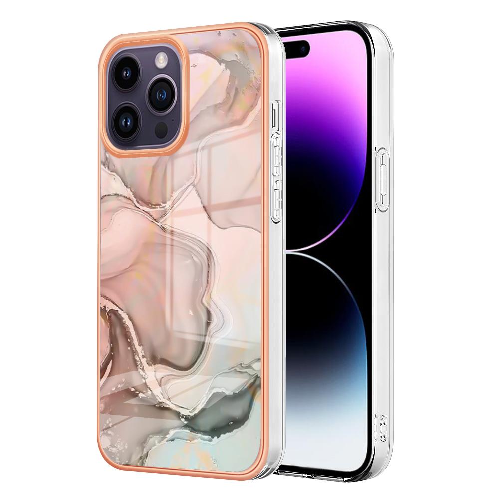 

YB IMD Series-16 Style-E For iPhone 16 Pro TPU Case Marble Pattern Electroplating Phone Cover Pink