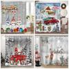 Theme Shower Truck Christmas Tree Gift Deer Red Bird Pinecone Snow Scene Baths Curtain Bathroom DecorXT6