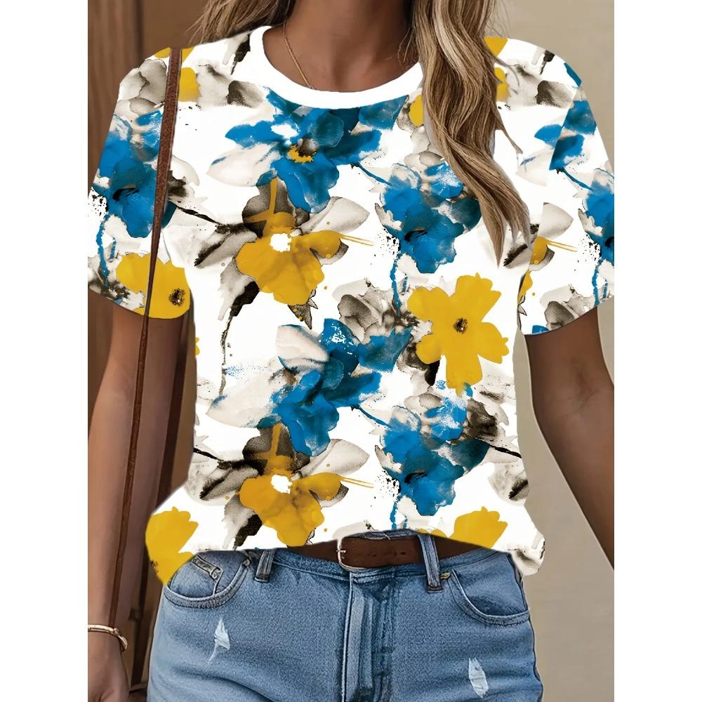 

New female 3D printed short-sleeved T-shirt - elegant and casual round-neck top - breathable street fashion trend clothin S