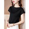Women Satin Blouse High-end Fashion Short Sleeve Silky Temperament T Shirt Casual Tops