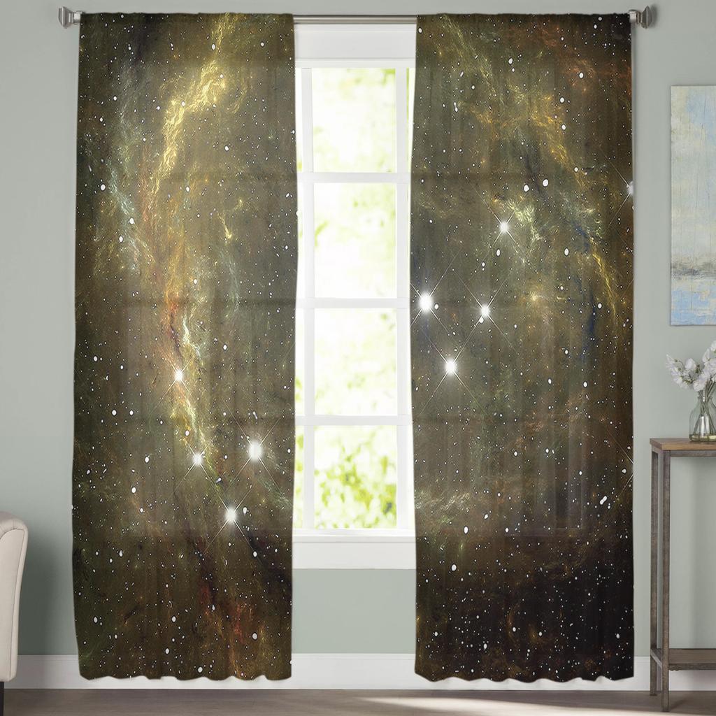 Colorful Space Nebula Starry Sky Galaxy Sheer Voile Curtains For Living Room Bedroom Kitchen Hotel Decor Chiffon Tulle Curtains