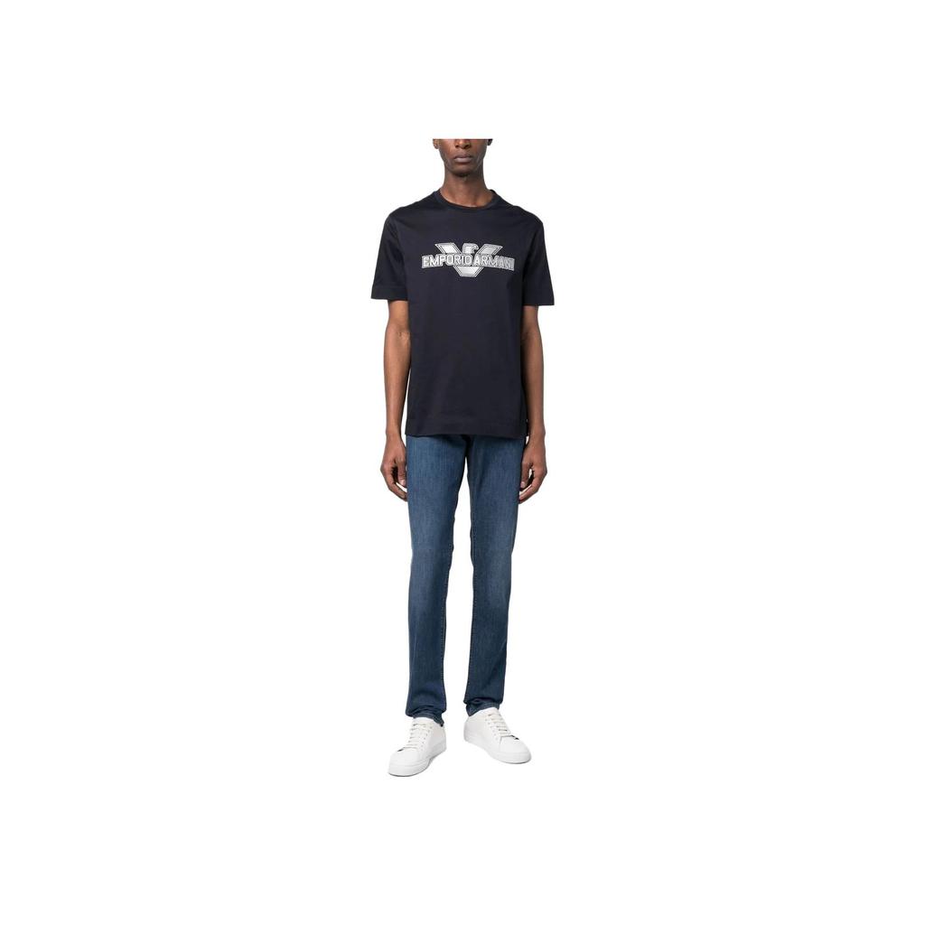 Emporio Armani SS23 Logo Print Detail Short Sleeve T-Shirt Men Tops Navy-Blue 3R1TU8-1JSAZ-0920
