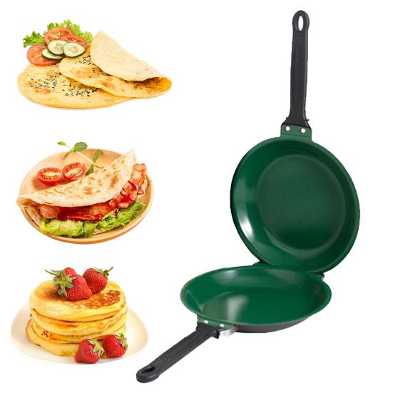 Oboustranná palačinková pánev s víkem Nepřilnavá oboustranná dortová forma pro dokonalé palačinky Nerezová pánev Flip Master pro nadýchané omelety Snídaně