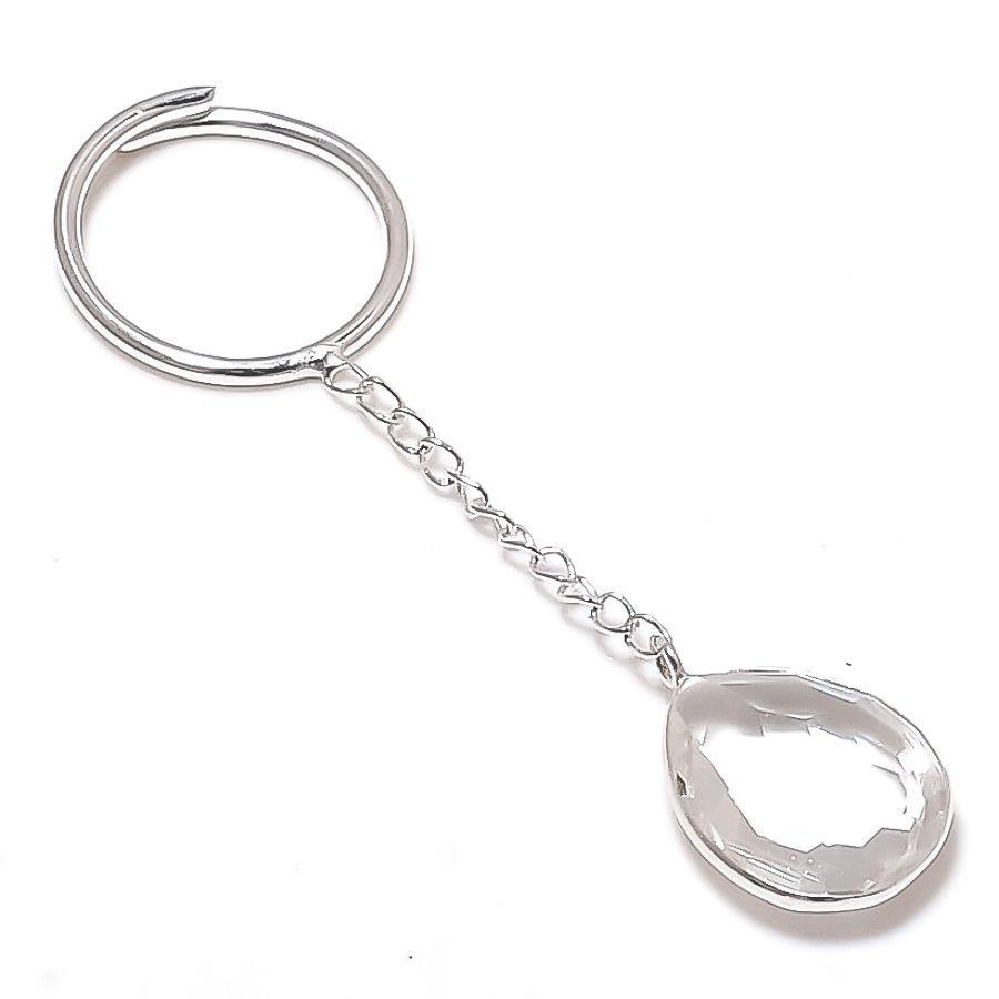 Natural White Topaz Gemstone 925 Sterling Silver Jewelry Keychain 3.15  ETC-13832