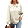 Women's Color Round Neck Long Sleeve Button Casual Business Shirt Top