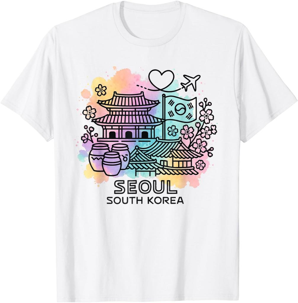 Seoul South Korea Travel Souvenir Minimalist Watercolor Art T-Shirt