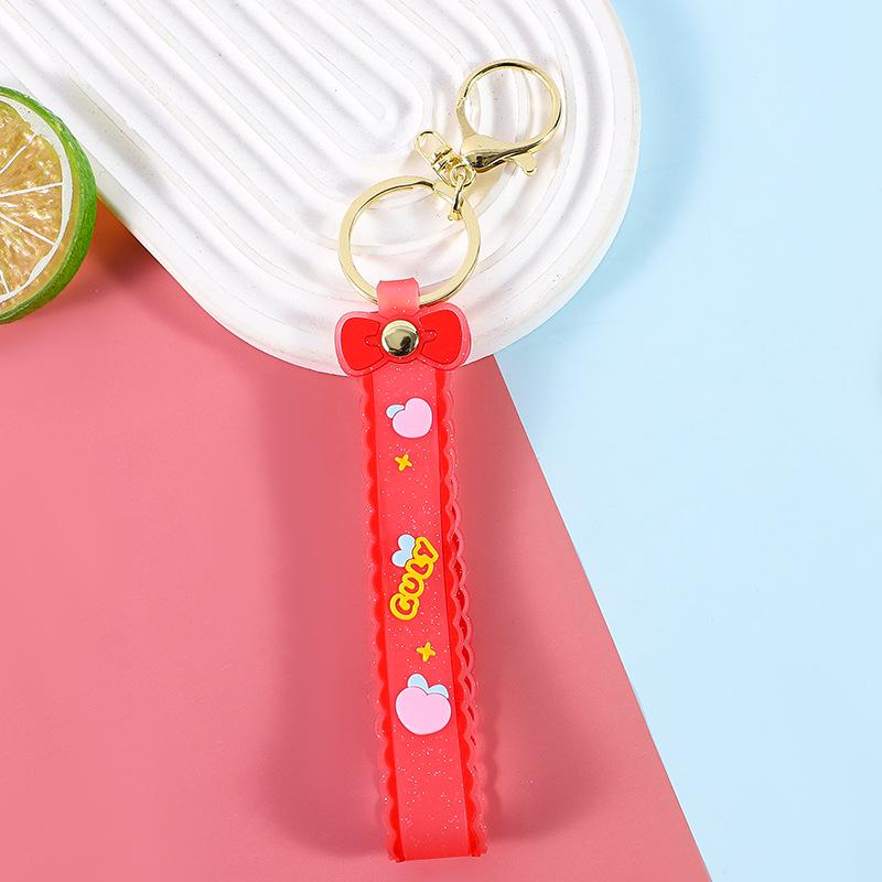 Silicone Glitter Bow Keychain with Leather Strap - Cartoon Style Gift Accessory