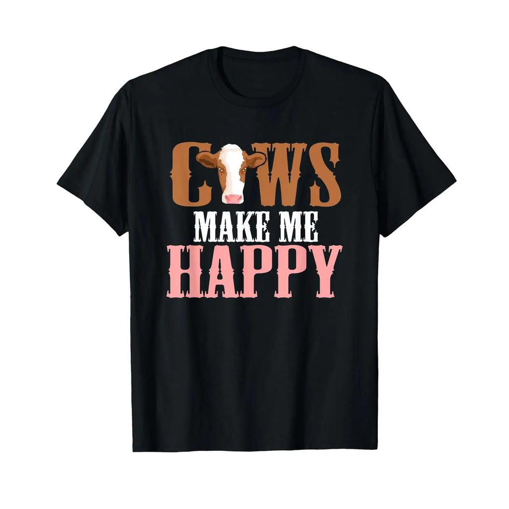 Cows Make Me Happy Stateunisext For Country Life T Shirt Vintage Top For Everyday Wear Fashion Designer Clothes Versatile