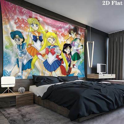Anime Sailor Moon Group Tapestry, Colorful Magical Girl Wall Hanging Room Decor