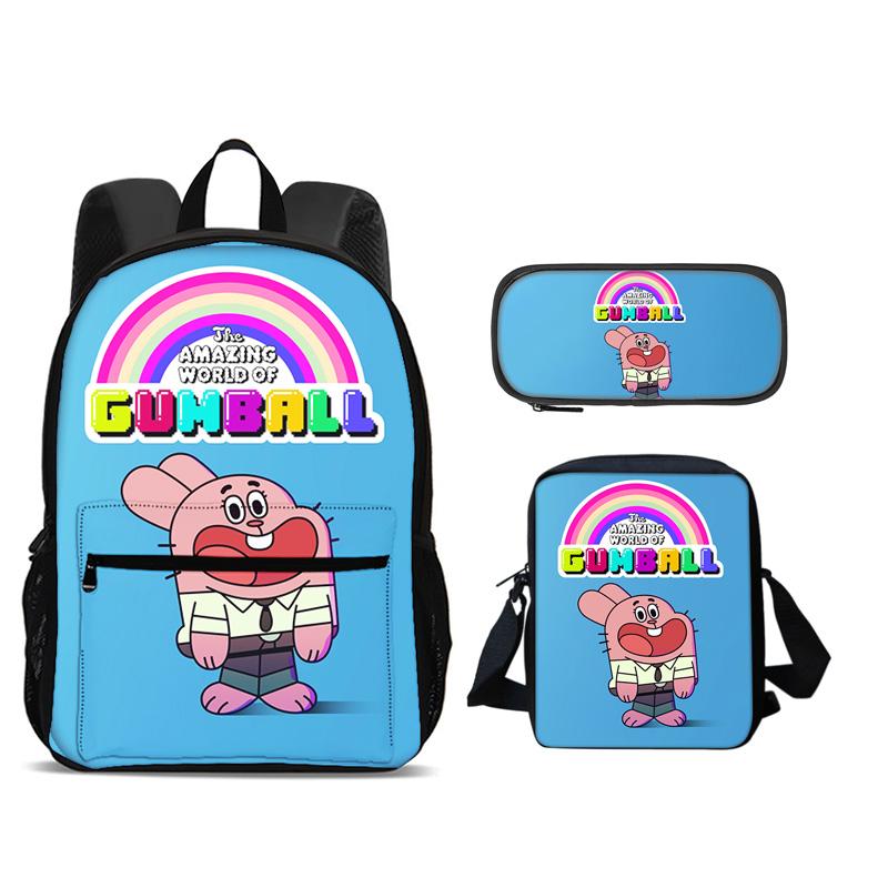 The Amazing World of Gumball Backpack Pen Bag Shoulder Bag 3Pcs Set Large Capacity Cartoon Anime Printed Student Boys and Girls