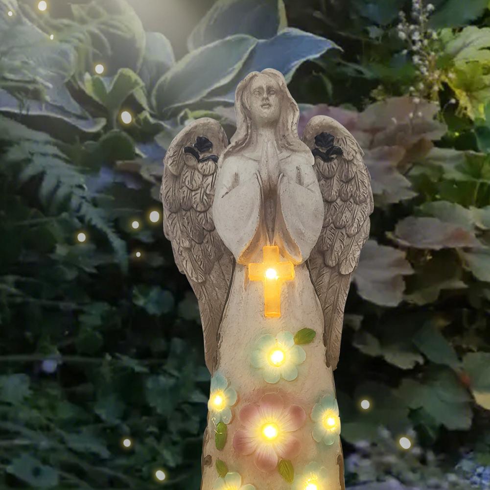 Solar Angel Garden Decor Resin Garden Outdoor Statues Waterproof Garden Sculpture for Garden Patio Lawn Yard Housewarming Gift