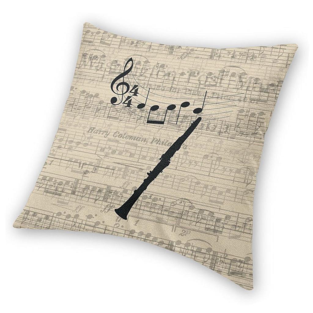 Clarinet Instrument Square Pillowcase Polyester Linen Velvet Pattern Zip Decor Pillow Case Bed Cushion Cover 18"