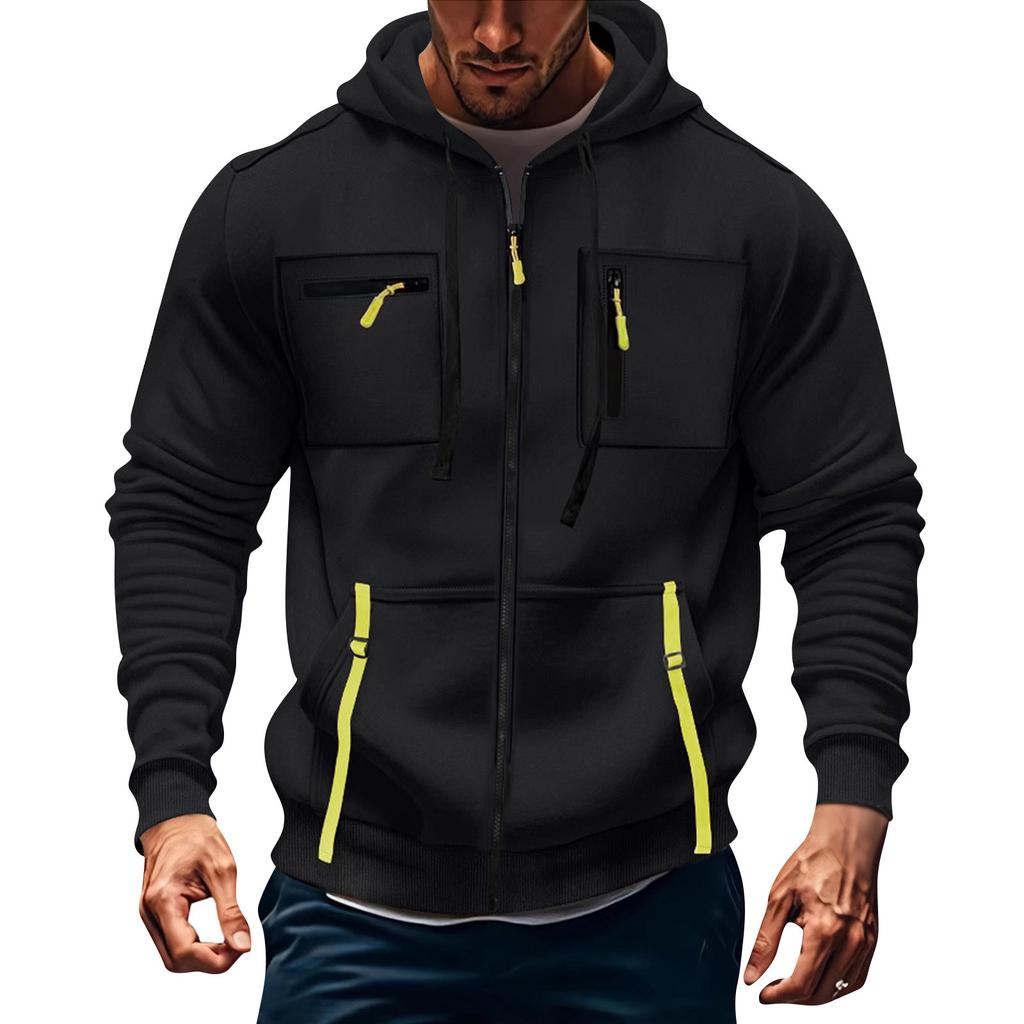 Men's Hoodie Sweatshirt Pocket Decoration Men's Full Zip Solid Color Sweatshirt