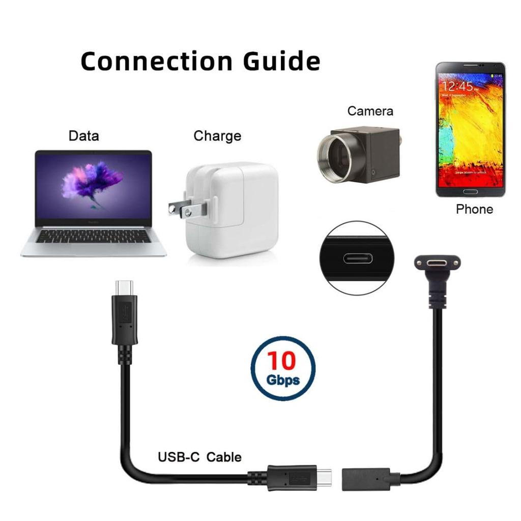 chenyang USB Gen 2 10Gbps USB C Male to Female 90 Degree Right Angle Fast Charging Data Video Transfer Extension Cable with Panel Mount 3.1 Holes,