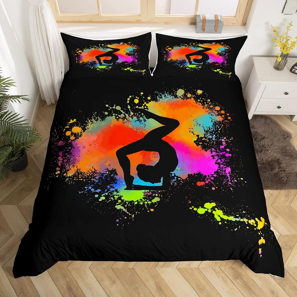 Gymnastikälskare Tvilling Kung Påslakan Set Graffti Cheerleader Sängkläder Set Polyester Drömsk Flickig Cheerleading Täckeöverdrag