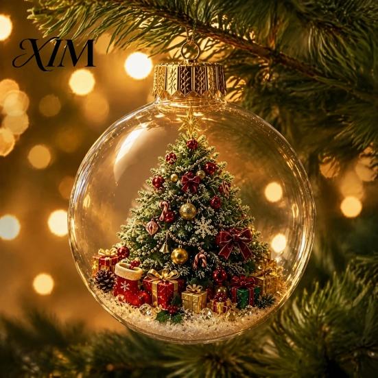 Christmas Gifts for Family Story Ornament, Acrylic Hanging Angel Santa Claus Holiday Home Decorations Candy House Designs, Ball Shape Festive
